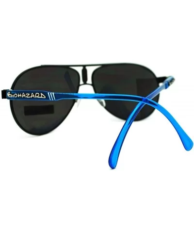 Biohazard Sunglasses Racer Round Aviators Multicolor Reflective Lens - Black Blue - C811FWZZBHR $12.19 Round