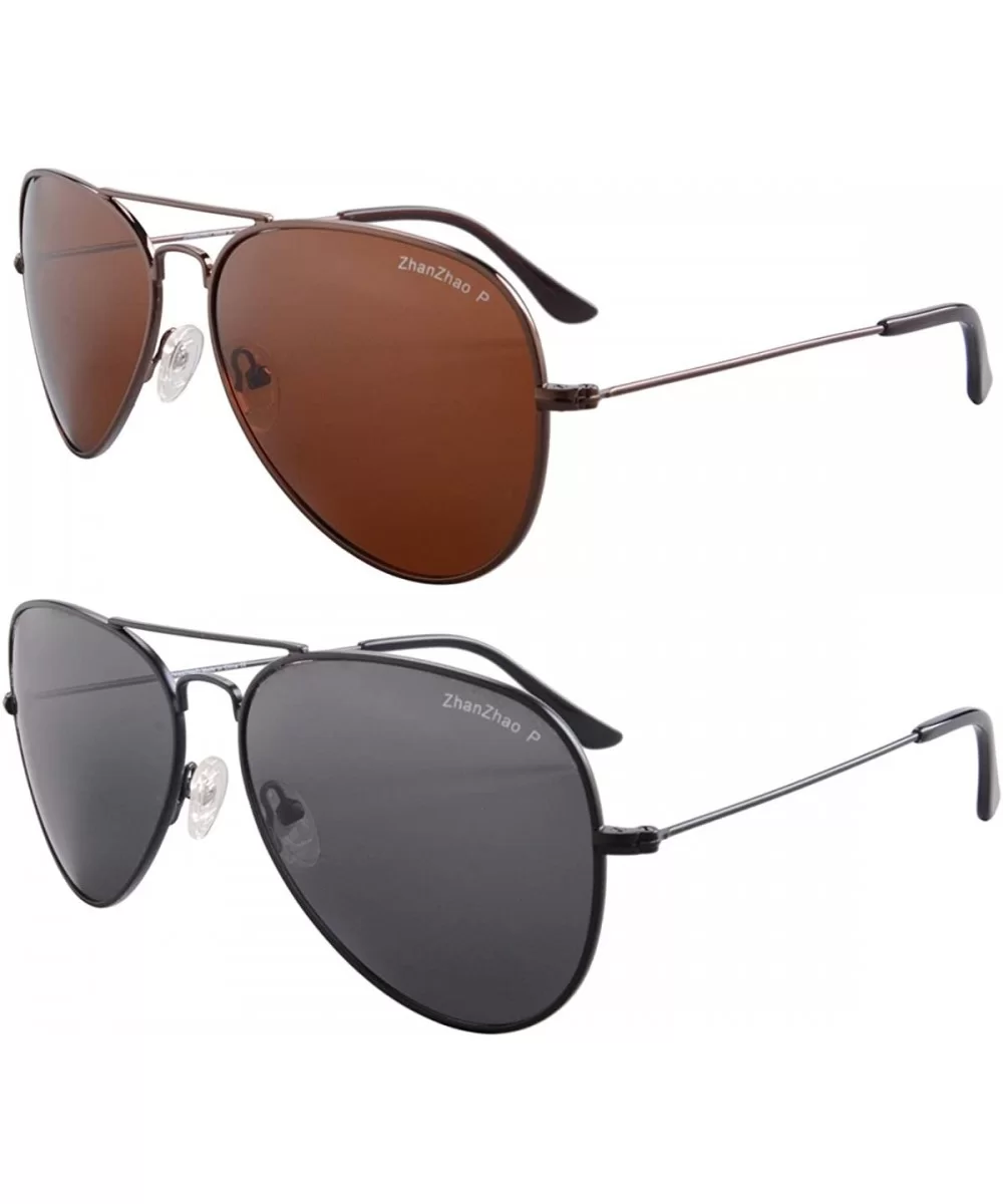 2 Pack of Sunglasses Men Women Polarized Metal Mirror UV 400 Lens Eyewear-TY301 - Brown+black - CN189NXCCR3 $22.07 Aviator