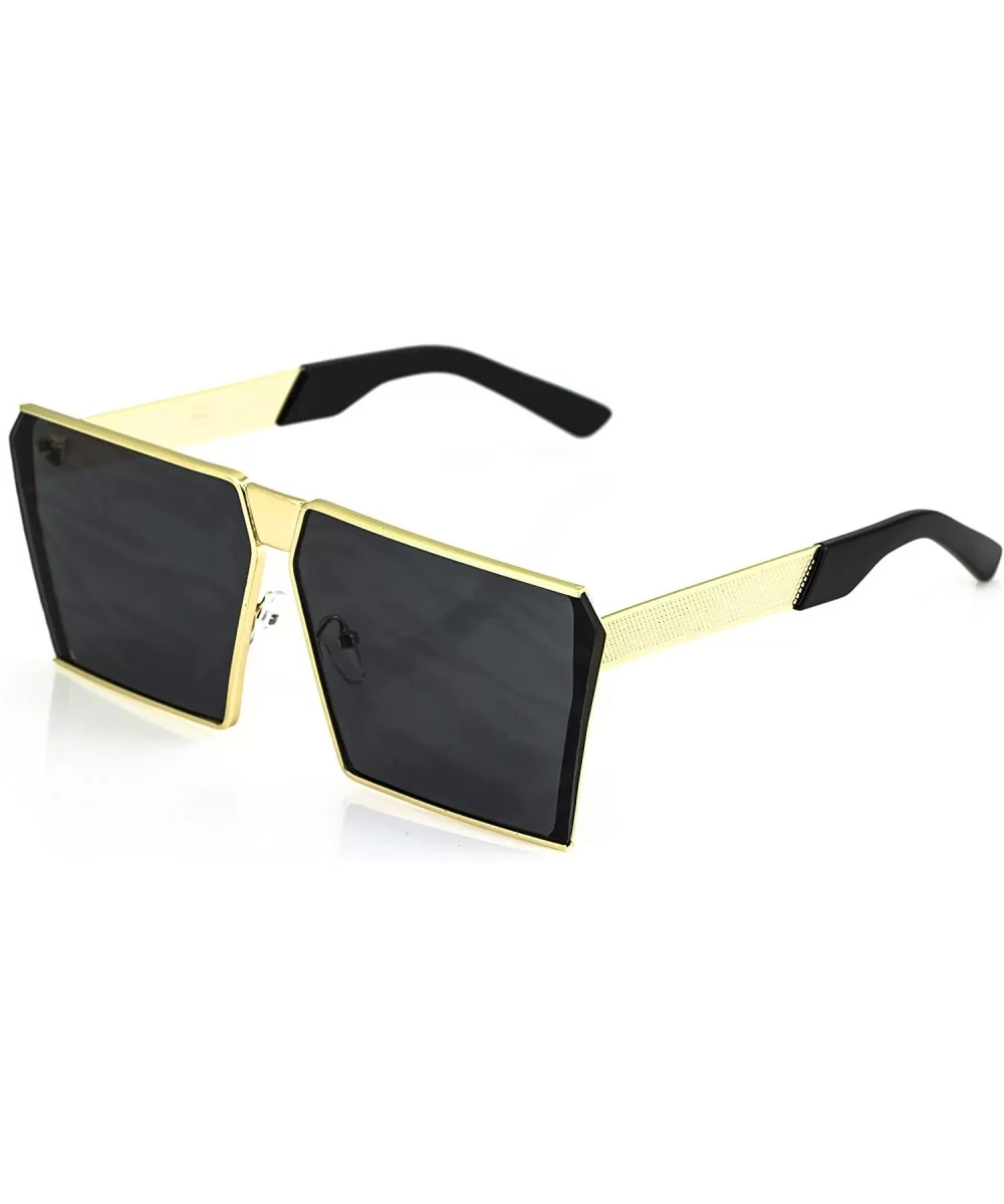 Oversized Flat Top Metal Square Sleek Retro Mirrored Oceanic Lens Sunglasses - Gold/Smoke - CX12NWBRFIG $15.13 Oversized