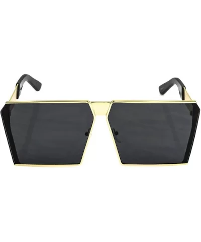 Oversized Flat Top Metal Square Sleek Retro Mirrored Oceanic Lens Sunglasses - Gold/Smoke - CX12NWBRFIG $15.13 Oversized