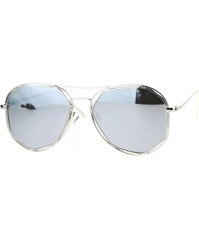 Designer Fashion Aviators Womens Sunglasses Metal Double Frame Mirror Lens - Silver (Silver Mirror) - C81877KUTH0 $15.89 Aviator