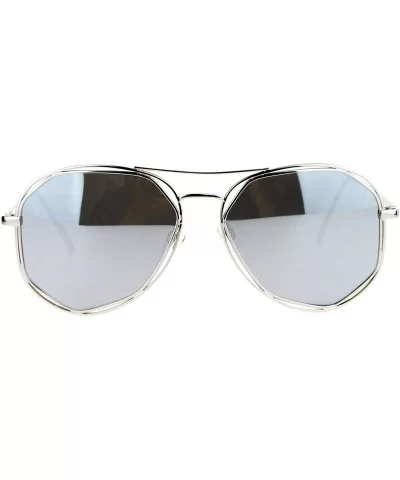 Designer Fashion Aviators Womens Sunglasses Metal Double Frame Mirror Lens - Silver (Silver Mirror) - C81877KUTH0 $15.89 Aviator