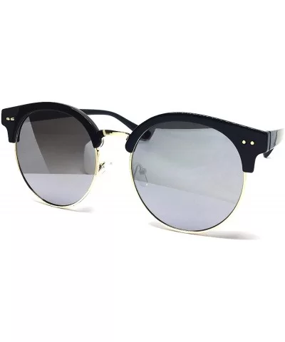 97018 XL Premium Oversize Cats eye Mirrored Flat Sunglasses - Black/ Silver - CJ18OK46U89 $20.67 Oversized