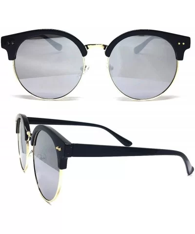 97018 XL Premium Oversize Cats eye Mirrored Flat Sunglasses - Black/ Silver - CJ18OK46U89 $20.67 Oversized