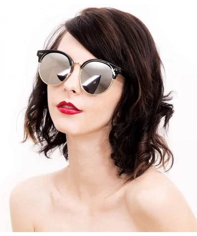 97018 XL Premium Oversize Cats eye Mirrored Flat Sunglasses - Black/ Silver - CJ18OK46U89 $20.67 Oversized