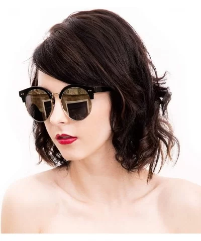 97018 XL Premium Oversize Cats eye Mirrored Flat Sunglasses - Black/ Silver - CJ18OK46U89 $20.67 Oversized