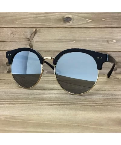 97018 XL Premium Oversize Cats eye Mirrored Flat Sunglasses - Black/ Silver - CJ18OK46U89 $20.67 Oversized