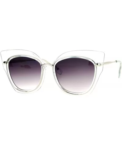 Oversized Womens Sunglasses Big Square Butterfly Double Frame UV 400 - Clear Silver - CN1877IQHR4 $16.22 Square