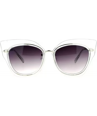 Oversized Womens Sunglasses Big Square Butterfly Double Frame UV 400 - Clear Silver - CN1877IQHR4 $16.22 Square