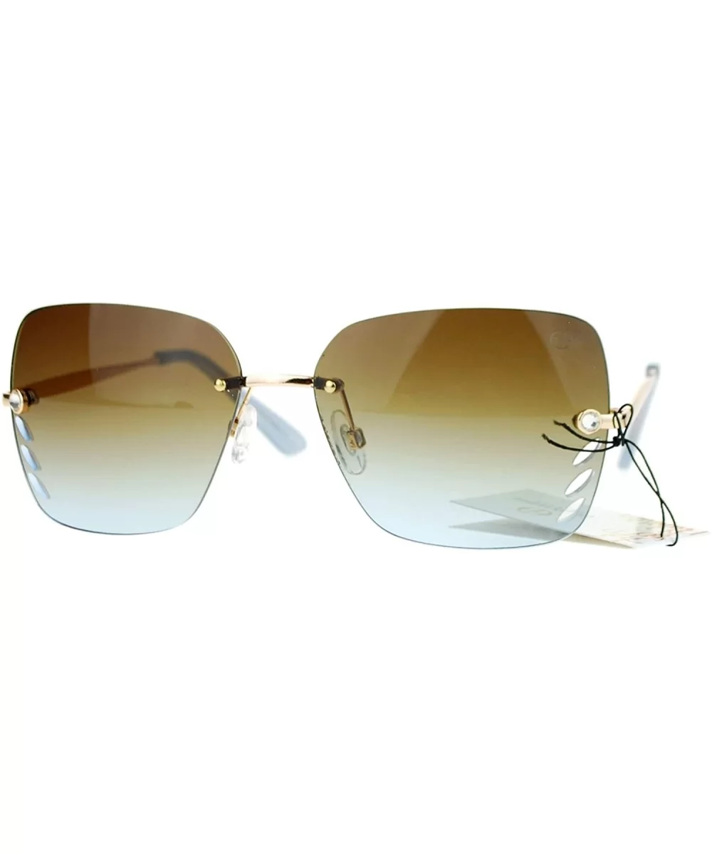 Womens Rimless Square Sunglasses Chic Designer Fashion Shades - Gold (Brown Blue) - C218C56GDNY $18.41 Square