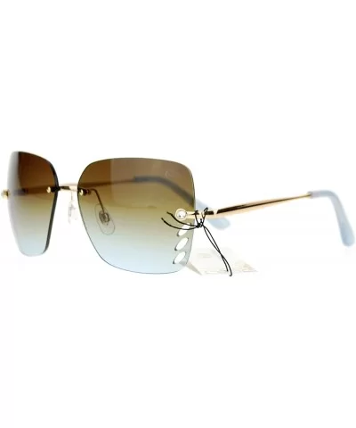 Womens Rimless Square Sunglasses Chic Designer Fashion Shades - Gold (Brown Blue) - C218C56GDNY $18.41 Square