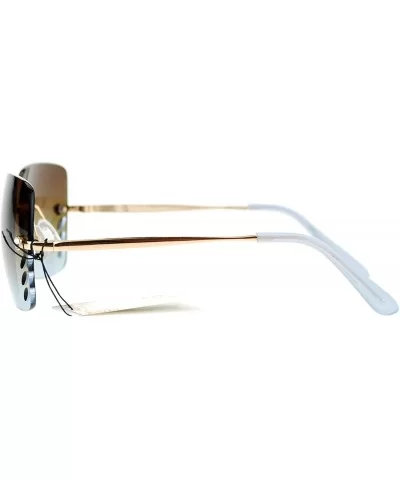 Womens Rimless Square Sunglasses Chic Designer Fashion Shades - Gold (Brown Blue) - C218C56GDNY $18.41 Square