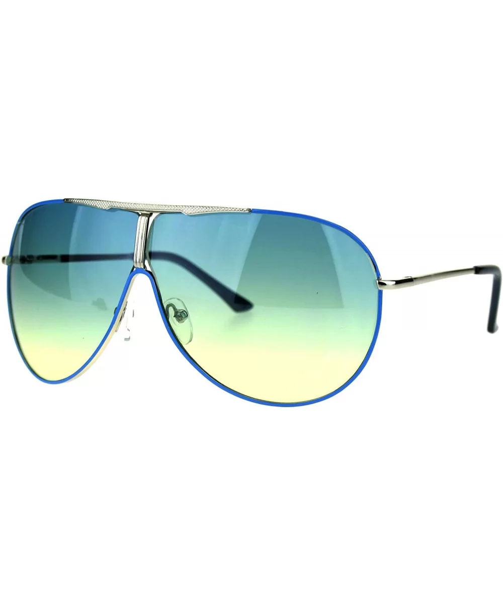 Shield Aviator Sunglasses Unisex Fashion Metal Frame Gradient Lens Spring Hinge - Blue (Blue Yellow) - C9186K4A2L2 $15.44 Shield