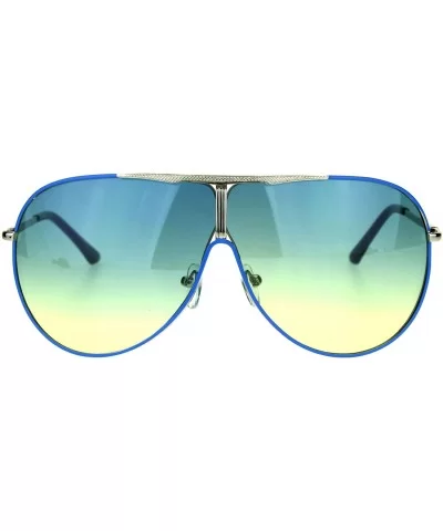 Shield Aviator Sunglasses Unisex Fashion Metal Frame Gradient Lens Spring Hinge - Blue (Blue Yellow) - C9186K4A2L2 $15.44 Shield