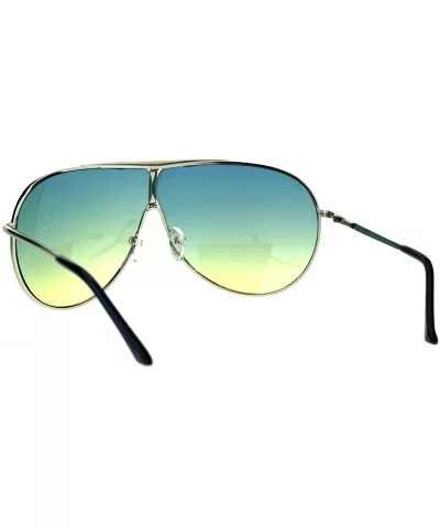 Shield Aviator Sunglasses Unisex Fashion Metal Frame Gradient Lens Spring Hinge - Blue (Blue Yellow) - C9186K4A2L2 $15.44 Shield