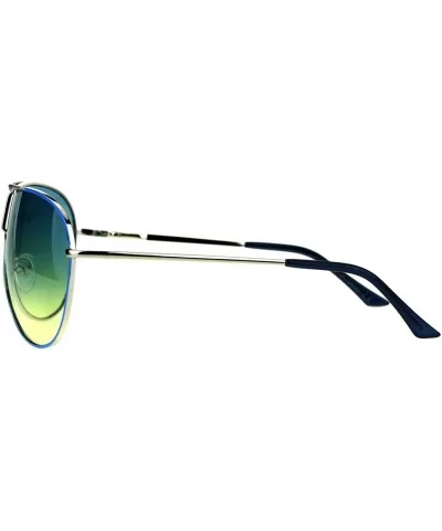 Shield Aviator Sunglasses Unisex Fashion Metal Frame Gradient Lens Spring Hinge - Blue (Blue Yellow) - C9186K4A2L2 $15.44 Shield