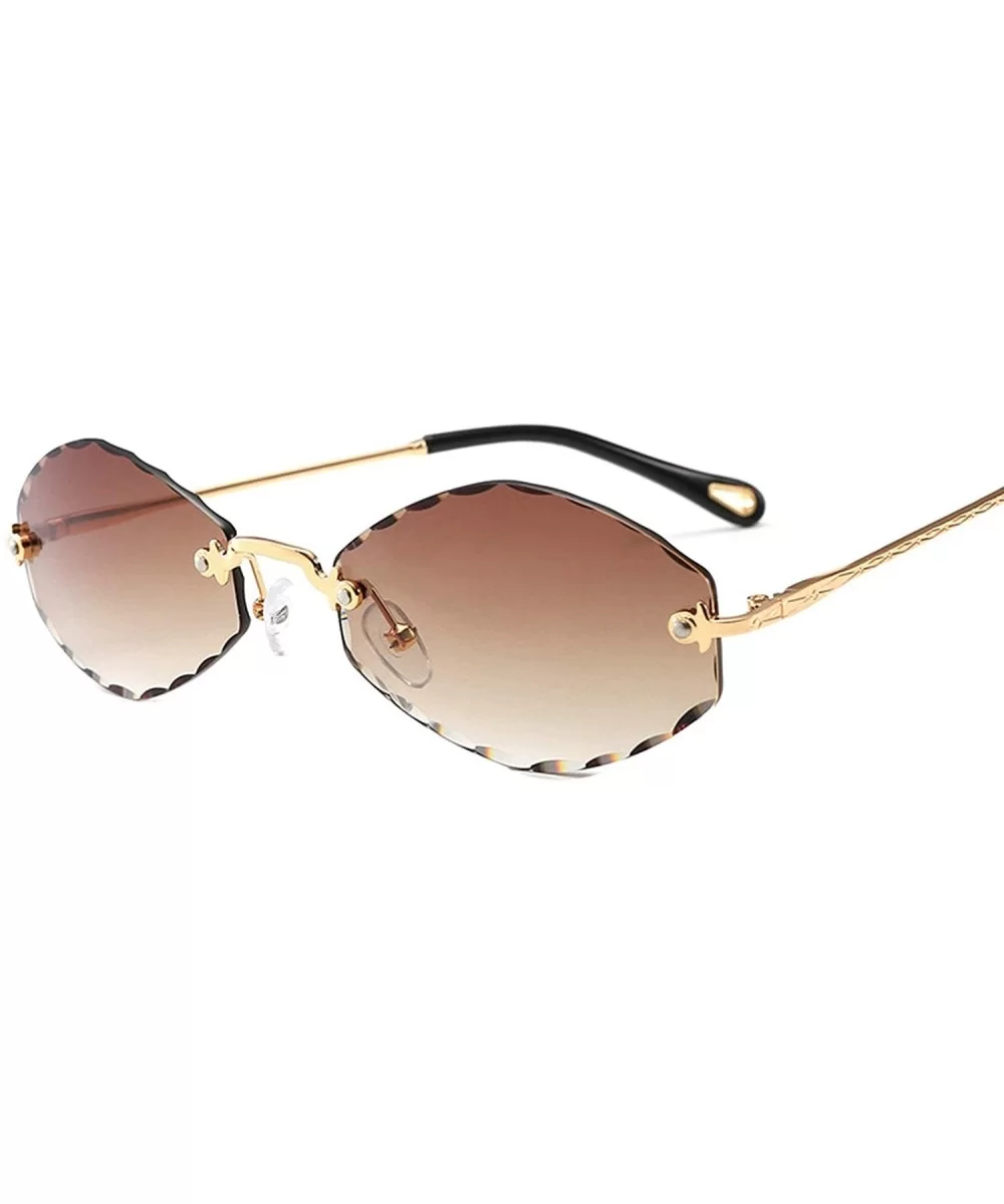 Classic style Frame less Oval Sunglasses for Women Metal PC UV400 Sunglasses - Brown - CG18SAT8RUD $34.10 Oversized