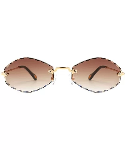 Classic style Frame less Oval Sunglasses for Women Metal PC UV400 Sunglasses - Brown - CG18SAT8RUD $34.10 Oversized