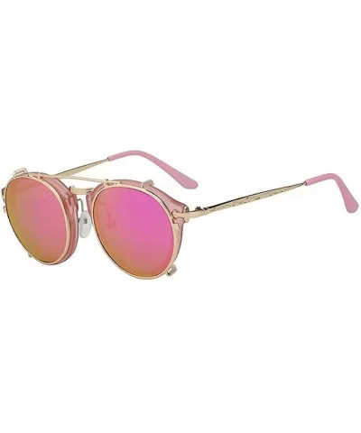 Women UV400 Mirror Glasses Clip On Men Vintage Retro Steampunk Sunglasses - Pink F Magenta Mirror - CZ18ET73KUY $14.73 Oval