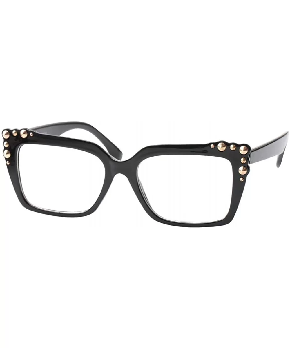 Ladies Oversized Sexy Square Rivet Stylish Frame Reading Glass - Black - CH18C0S0CG2 $12.05 Oversized