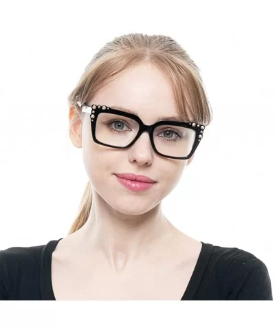 Ladies Oversized Sexy Square Rivet Stylish Frame Reading Glass - Black - CH18C0S0CG2 $12.05 Oversized