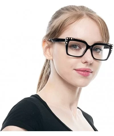 Ladies Oversized Sexy Square Rivet Stylish Frame Reading Glass - Black - CH18C0S0CG2 $12.05 Oversized