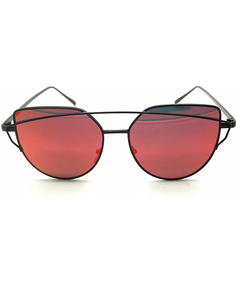 RetroUV Oversized Sunglasses Mirrored Fashion - Black Frame / Red Lense - CQ12L9HHIH7 $9.13 Round