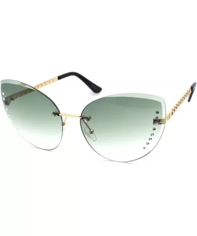 Womens Rhinestone Jewel Trim Rimless Oversize Cat Eye Sunglasses - Gold Gradient Green - CF18ZRE9STC $17.03 Oversized