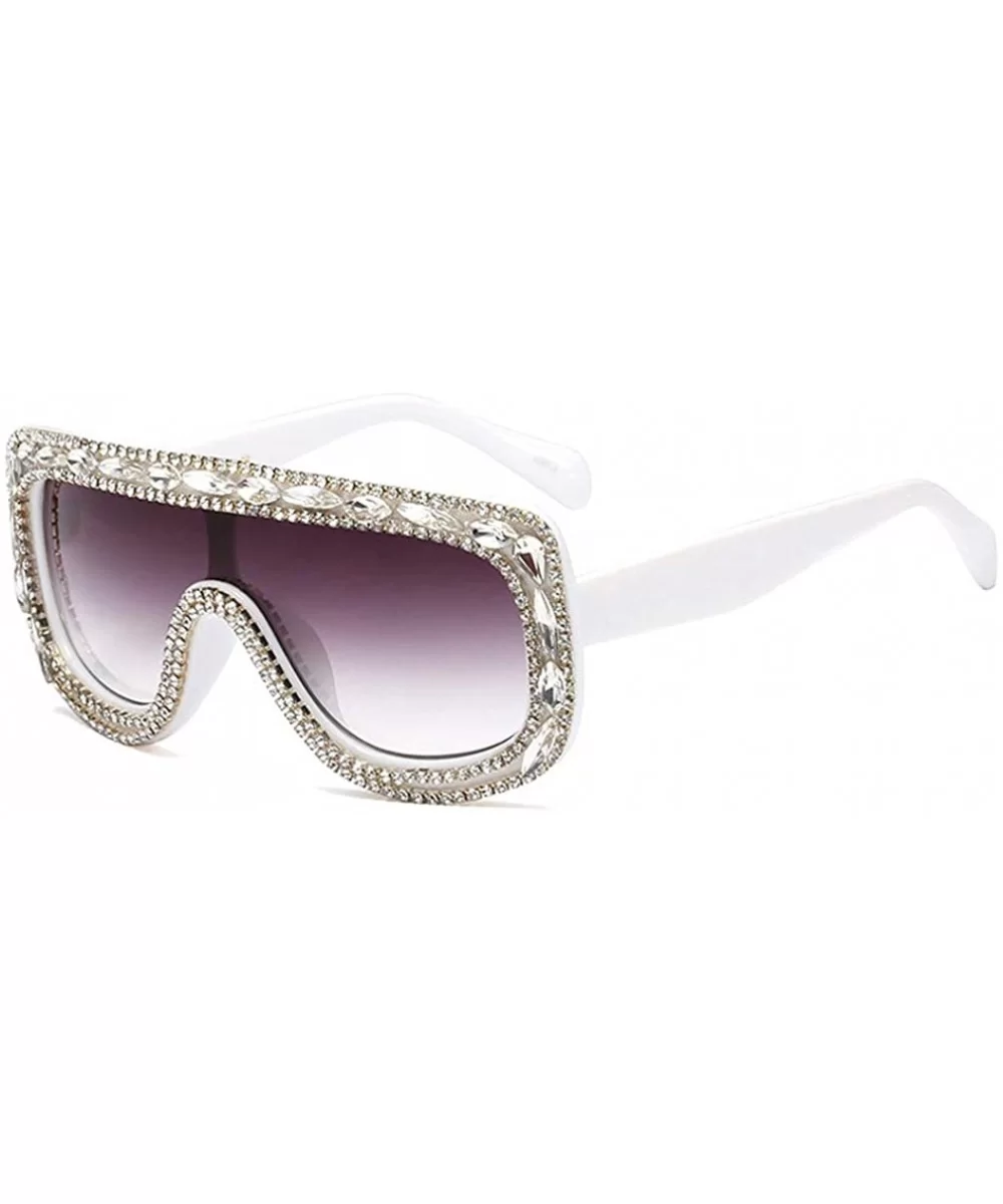 Oversized Square Geometric Shine Style Diamond Women Sunglasses New - White - CJ18OD3D9OX $34.95 Goggle