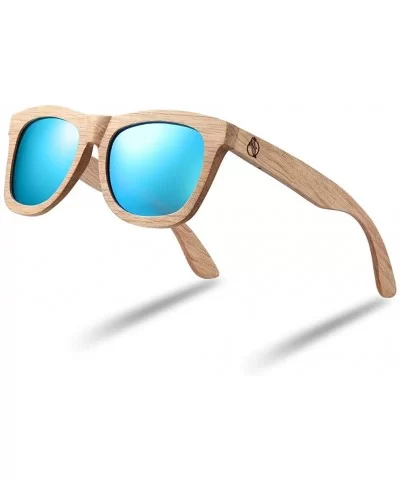 Wood Sunglasses- Polarized Bamboo Wooden Sunglasses Men Women in Engraved Box - Blue - CC19C93DKCC $40.08 Wayfarer