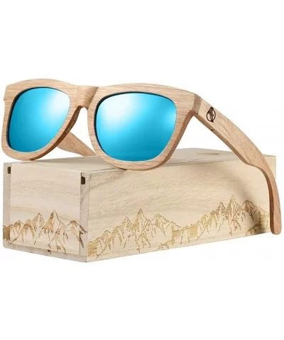 Wood Sunglasses- Polarized Bamboo Wooden Sunglasses Men Women in Engraved Box - Blue - CC19C93DKCC $40.08 Wayfarer