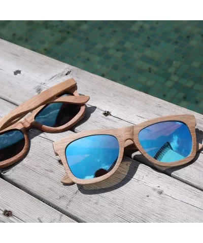 Wood Sunglasses- Polarized Bamboo Wooden Sunglasses Men Women in Engraved Box - Blue - CC19C93DKCC $40.08 Wayfarer