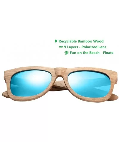 Wood Sunglasses- Polarized Bamboo Wooden Sunglasses Men Women in Engraved Box - Blue - CC19C93DKCC $40.08 Wayfarer