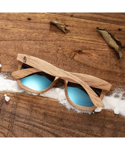 Wood Sunglasses- Polarized Bamboo Wooden Sunglasses Men Women in Engraved Box - Blue - CC19C93DKCC $40.08 Wayfarer