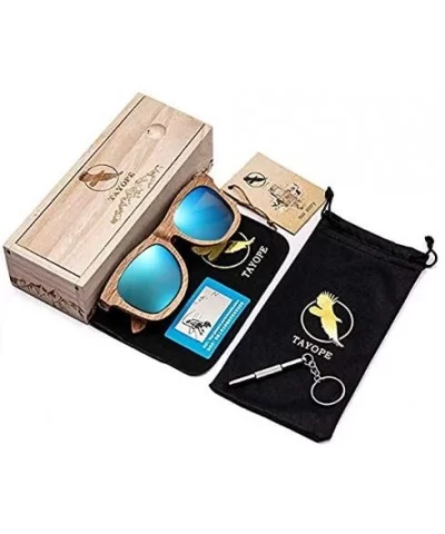 Wood Sunglasses- Polarized Bamboo Wooden Sunglasses Men Women in Engraved Box - Blue - CC19C93DKCC $40.08 Wayfarer