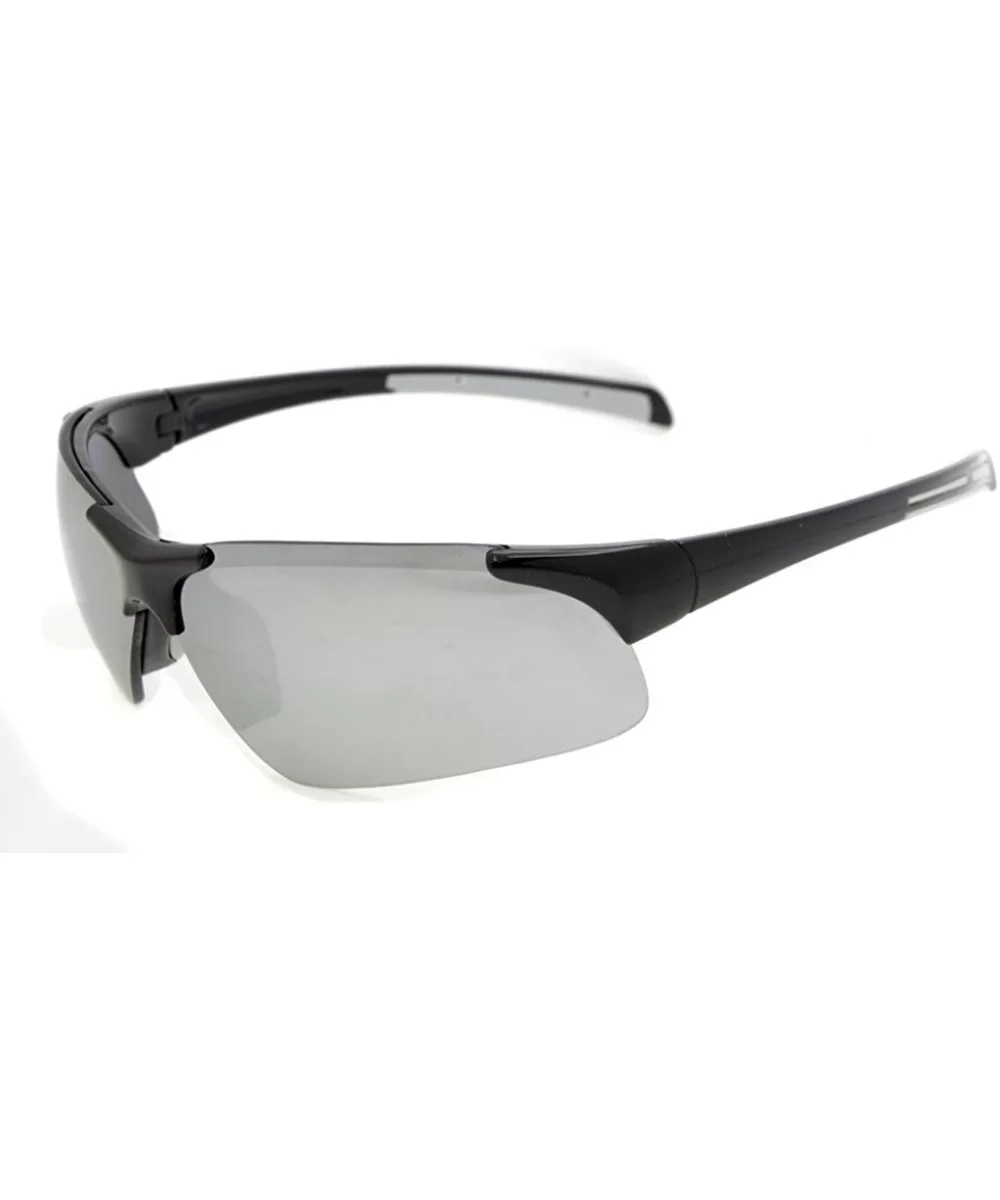 Polycarbonate Half-Rimless Polarized Sport Sunglasses TR90 Unbreakable - Black/Silver Mirror - CZ12O80A2DD $30.33 Rimless