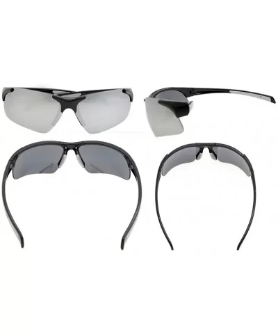 Polycarbonate Half-Rimless Polarized Sport Sunglasses TR90 Unbreakable - Black/Silver Mirror - CZ12O80A2DD $30.33 Rimless