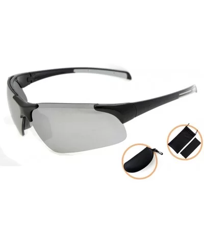 Polycarbonate Half-Rimless Polarized Sport Sunglasses TR90 Unbreakable - Black/Silver Mirror - CZ12O80A2DD $30.33 Rimless