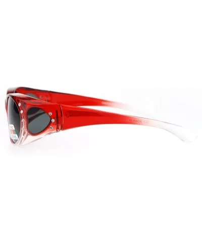 Polarized Womens 2 Tone 60mm Rhinestone Studded Oval Fit Over Sunglasses - Red - CK12O23F0M7 $16.99 Oval