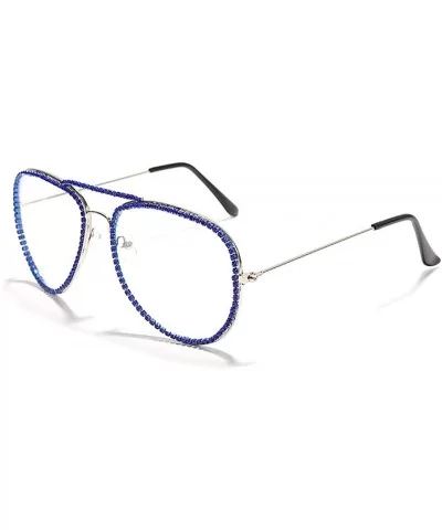 Sparkling Crystal Round Sunglasses UV Protection Rhinestone Sunglasses - Blue Transparent - CV190L2Z9DY $21.31 Round