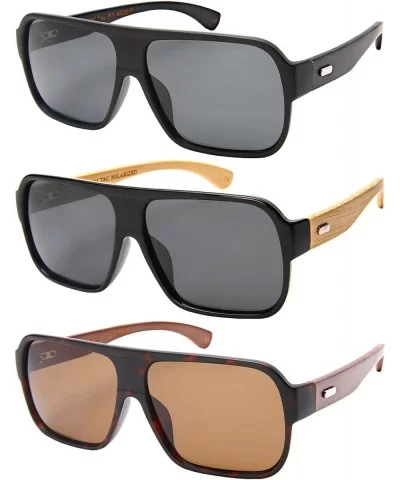 Retro Square Wooden Bamboo Sunglasses Polarized Lens 540846BM-P - Matte Black - CX183G9I66K $21.89 Oversized