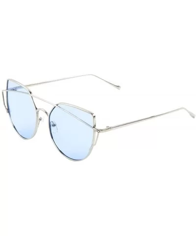 Womens Cat Eye Sunglasses Top Crossbar Oceanic Color Flat Lens Trendy Hipster Chic - Silver3 - CU12ODU7DH2 $12.58 Oversized