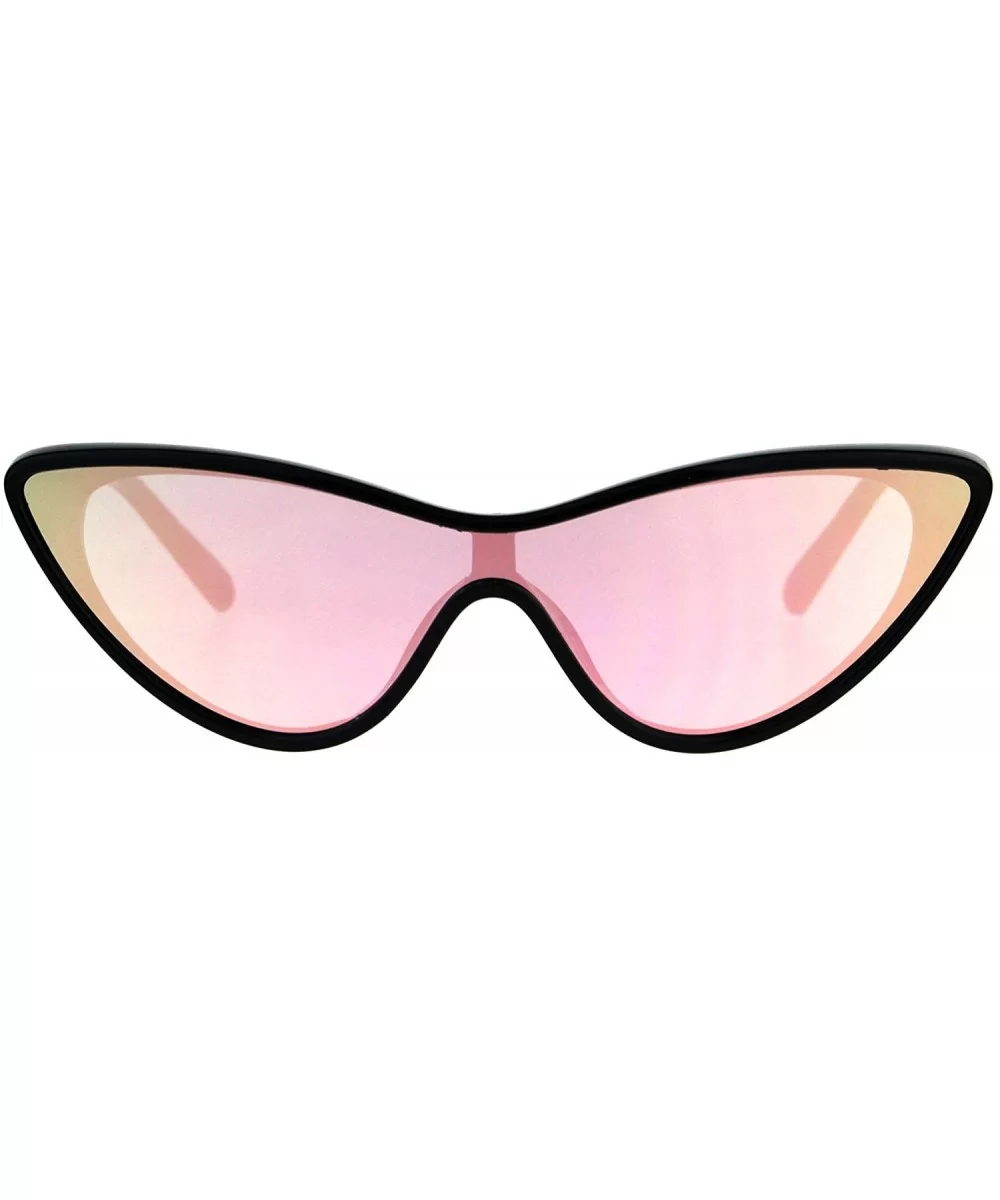 Womens Color Mirror Shield Futuristic Cat Eye Funky Plastic Sunglasses - Black Peach Mirror - C7180GEUXX5 $13.77 Cat Eye