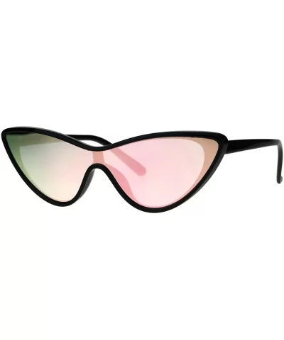 Womens Color Mirror Shield Futuristic Cat Eye Funky Plastic Sunglasses - Black Peach Mirror - C7180GEUXX5 $13.77 Cat Eye