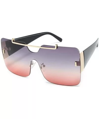 Retro sunglasses for women brand design frameless Siamese female glasses - Blue&pink - CB18UC7CYEN $17.69 Square