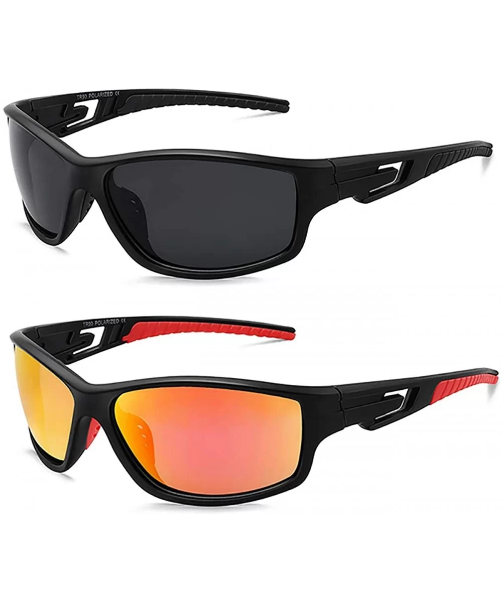 HD Polarized Sports Sunglasses for Men Women FDA 2 Pack CS-MJ8013 - Black+red - CP18ZLIYHYL $21.12 Wrap