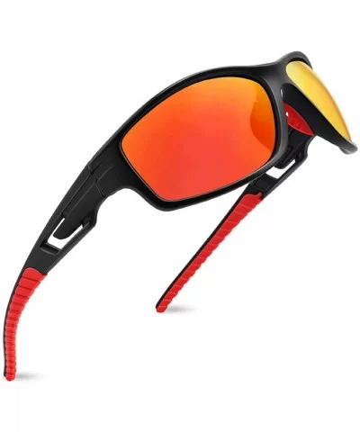 HD Polarized Sports Sunglasses for Men Women FDA 2 Pack CS-MJ8013 - Black+red - CP18ZLIYHYL $21.12 Wrap