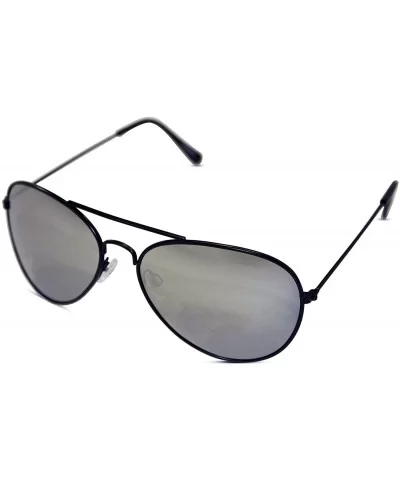 Unisex Aviator Sunglasses with Silver Mirrored Lens - Black - CS11KODWGY3 $11.07 Aviator
