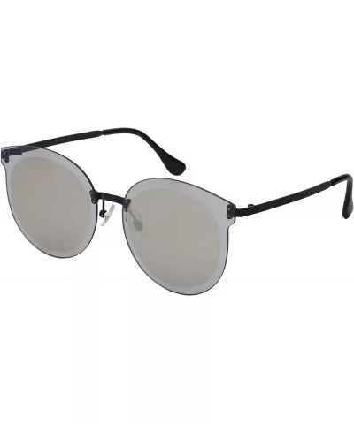 Oversized Rimless Cat Eye Women Sunglasses Flat Mirrored Lens 3180-FLREV - Black Temple/White Mirrored Lens - CX18ER7X8L5 $12...