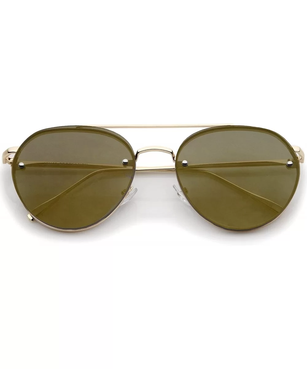 Modern Slim Temple Brow Bar Rimless Colored Mirror Flat Lens Aviator Sunglasses 59mm - Gold / Gold Mirror - C812MA6YZHY $13.2...